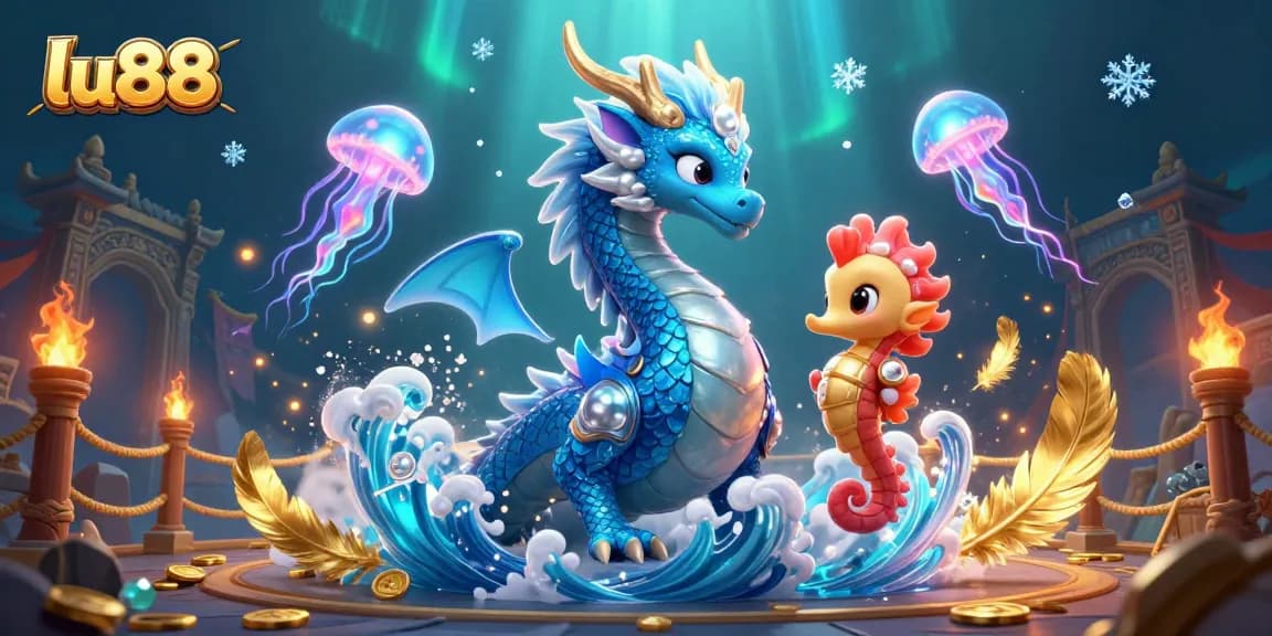 Engage with lu88's exciting underwater casino adventure featuring a dragon and seahorse knight.