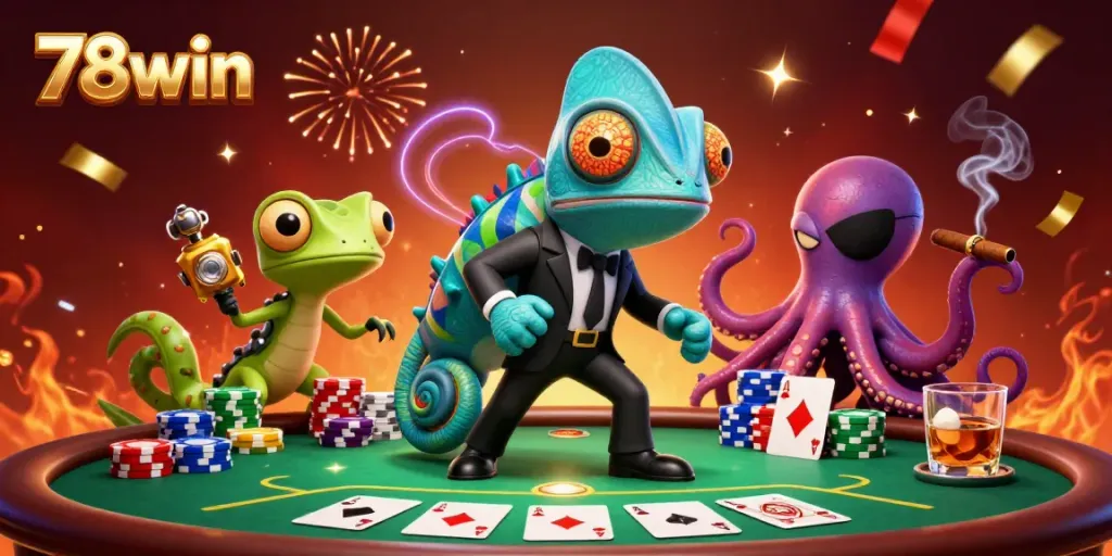 Experience thrilling poker action with 78win's vibrant 3D characters and dynamic casino elements.