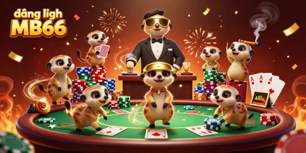 Play at đăng nhập MB66 with meerkats in a vibrant casino scene.