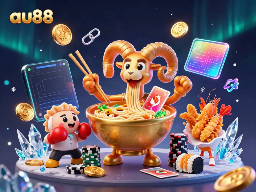 Experience the thrill of au88 with a vibrant 3D illustration featuring casino characters and elements.