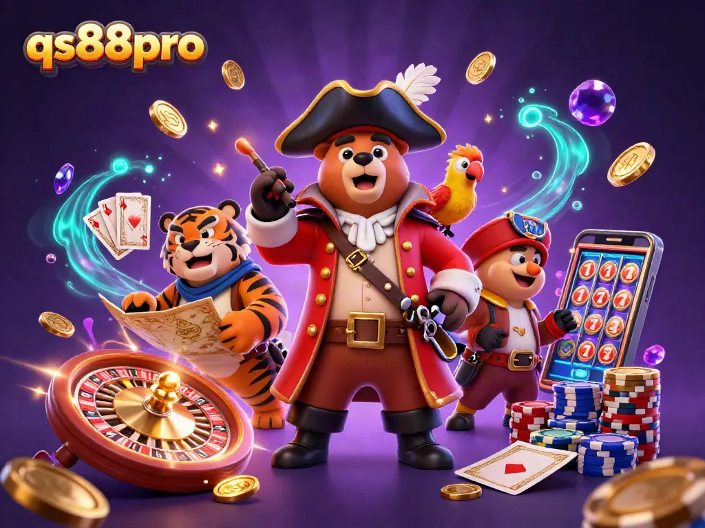 Win big with qs88pro's exciting casino scene featuring dynamic characters and thrilling game elements.