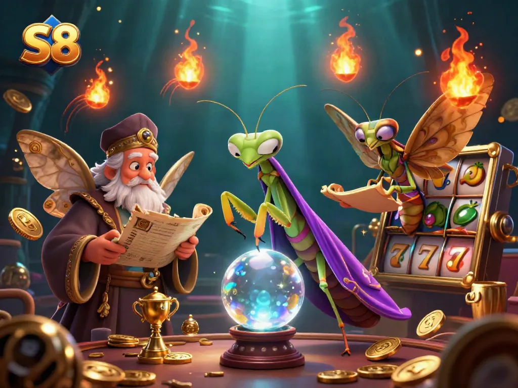 Experience captivating games at S8 with a mystical casino scene, featuring enchanting characters and vibrant slot elements.