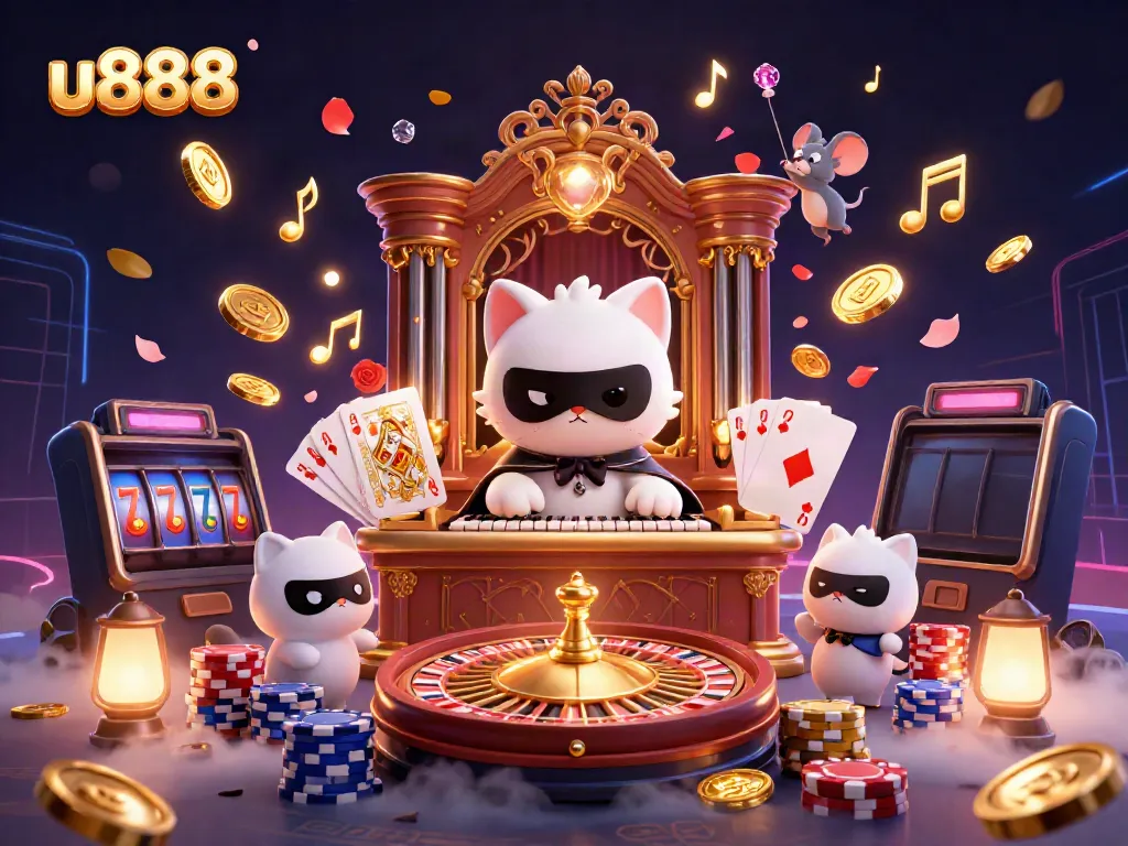 Experience thrilling gameplay at u888 with a dynamic casino scene featuring unique characters and vibrant elements.