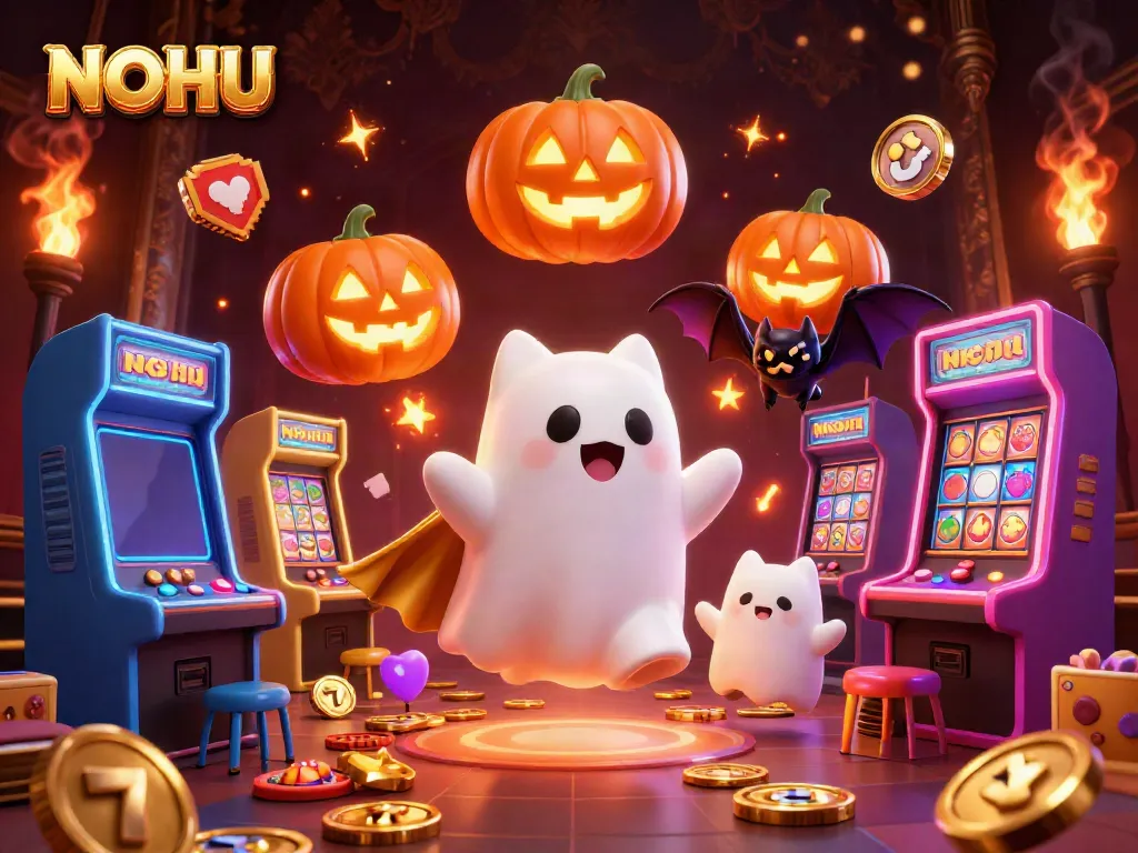 Experience the thrill of gaming at NOHU with a ghost cat in a vibrant casino.