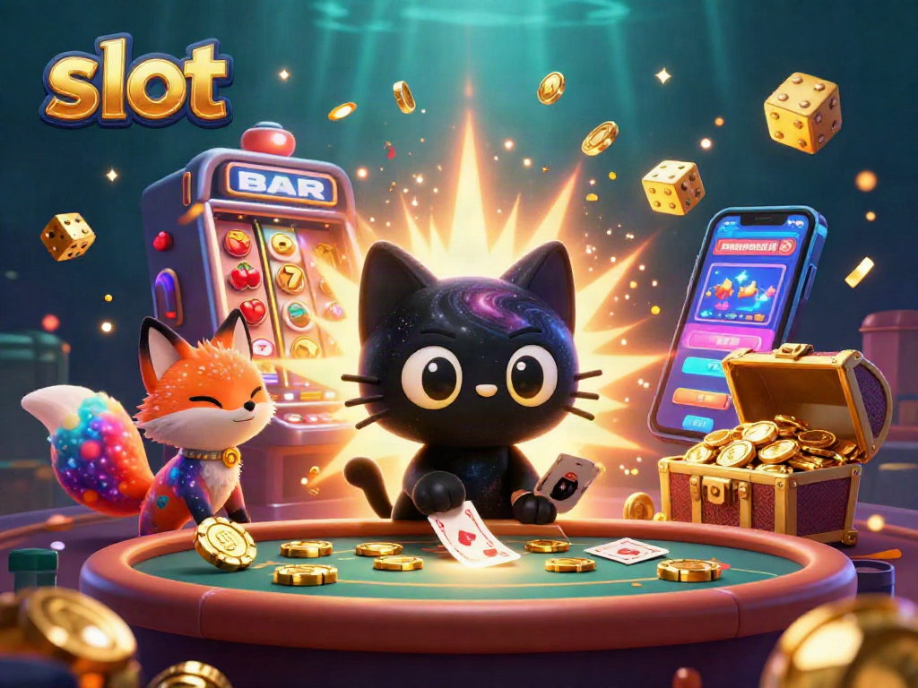 Spin the slot reels with vibrant characters in a cosmic casino scene