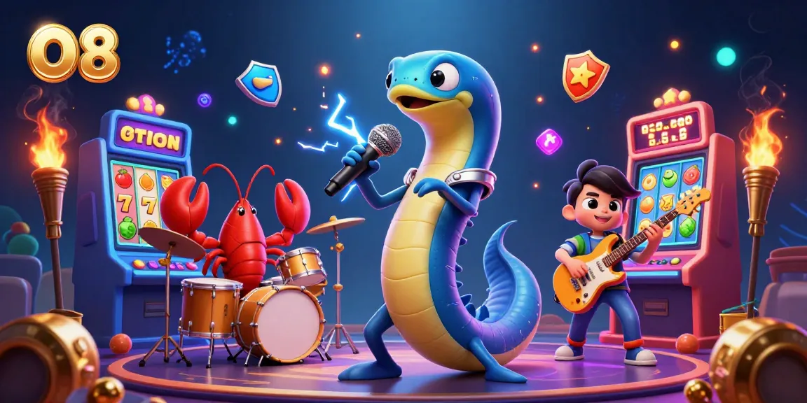 Engage with O8's vibrant underwater casino experience featuring lively characters and slot machines.