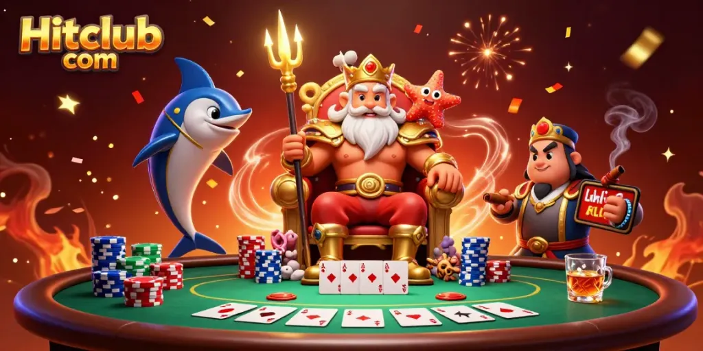 Engage in thrilling gameplay at Hitclub com with 3D sea king Neptune and dynamic poker scene.