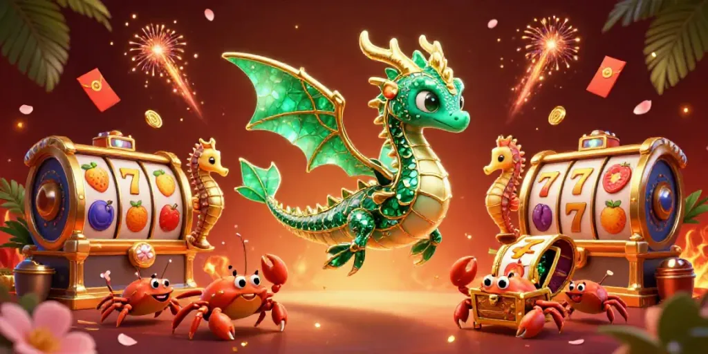 Experience excitement with manclub's vibrant casino world featuring a majestic sea dragon and treasure.