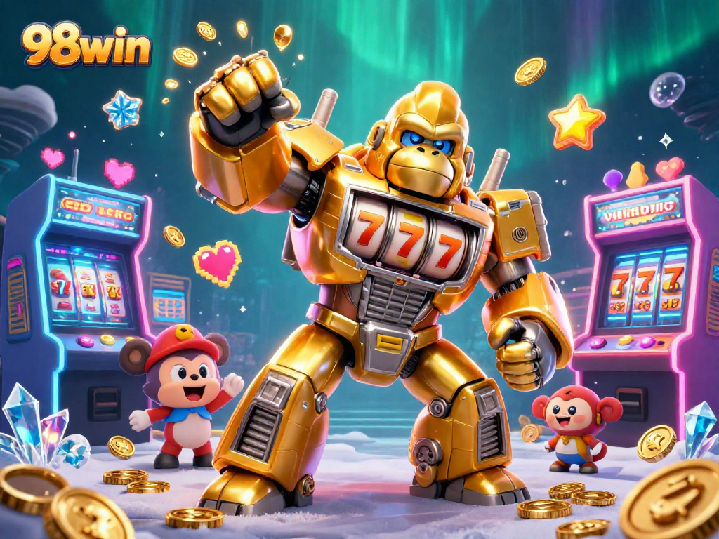 Engage in thrilling gameplay with 98win's dynamic casino-themed digital art illustration.