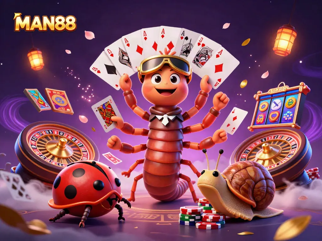 Experience thrilling games at MAN88 with dynamic characters, colorful roulette wheels, and lively casino elements.