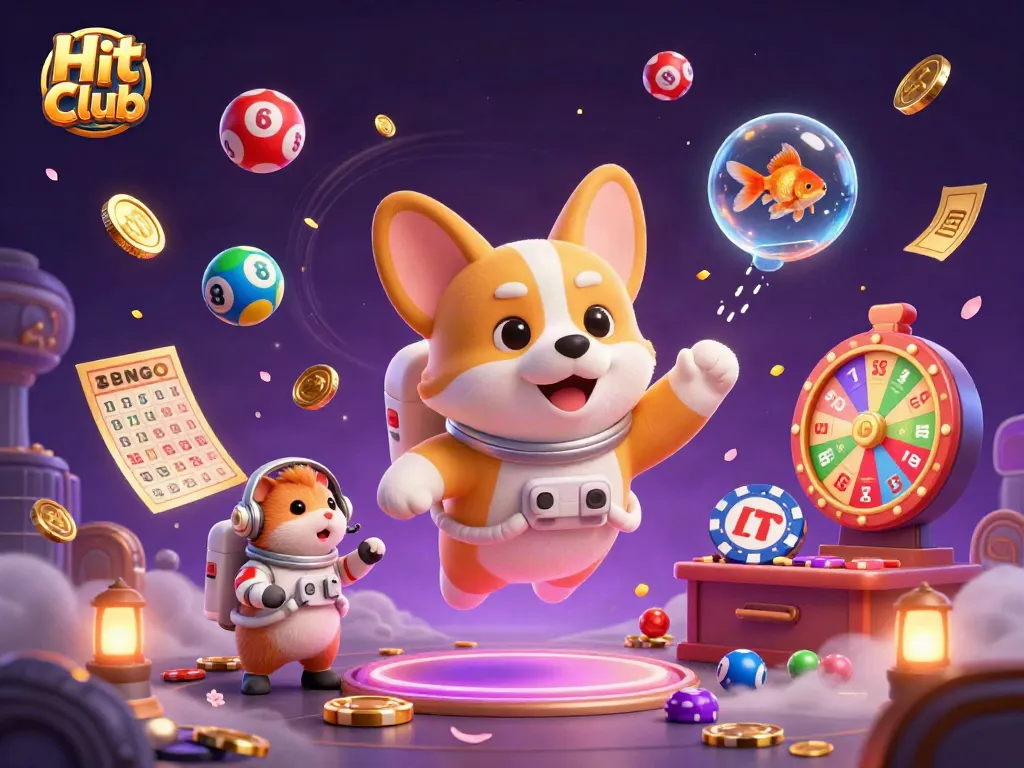 Experience the thrill of the Hit Club casino in this vibrant 3D illustration, featuring exciting gaming elements.