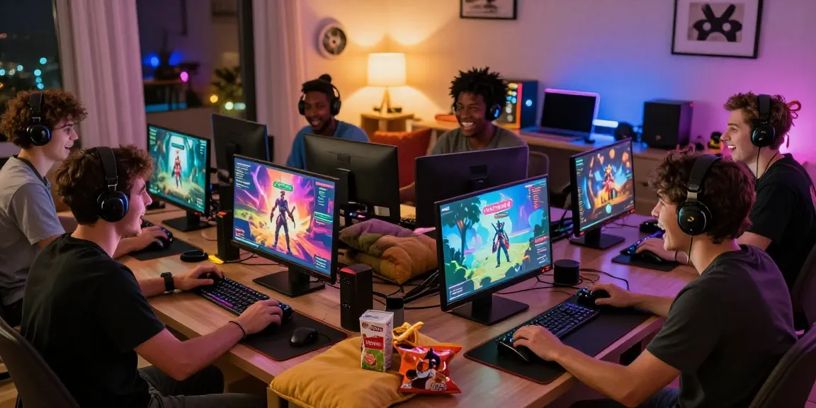 Gamers enjoying transformation porn games in a cozy living room setting, showcasing vibrant graphics and communal atmosphere.