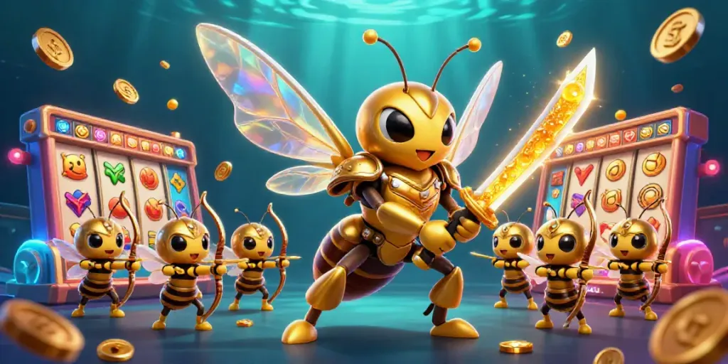 Play exciting slot games on ku88 with an action-packed scene featuring vibrant characters and casino elements.