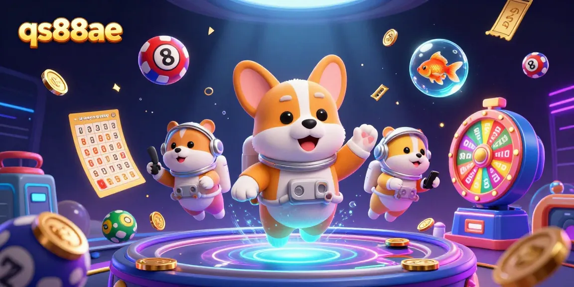 qs88ae gaming experience with a 3D cartoon astronaut corgi floating in a casino