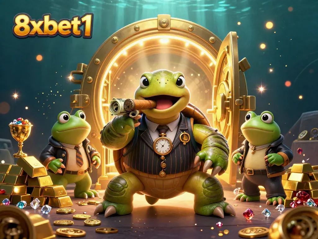 Engage in thrilling gameplay at 8xbet1 with vibrant 3D cartoon characters celebrating a casino win.