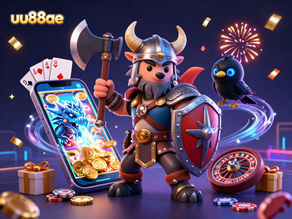 Experience thrilling gaming with uu88ae in this vibrant 3D illustration showcasing exciting slot games and fantasy elements.