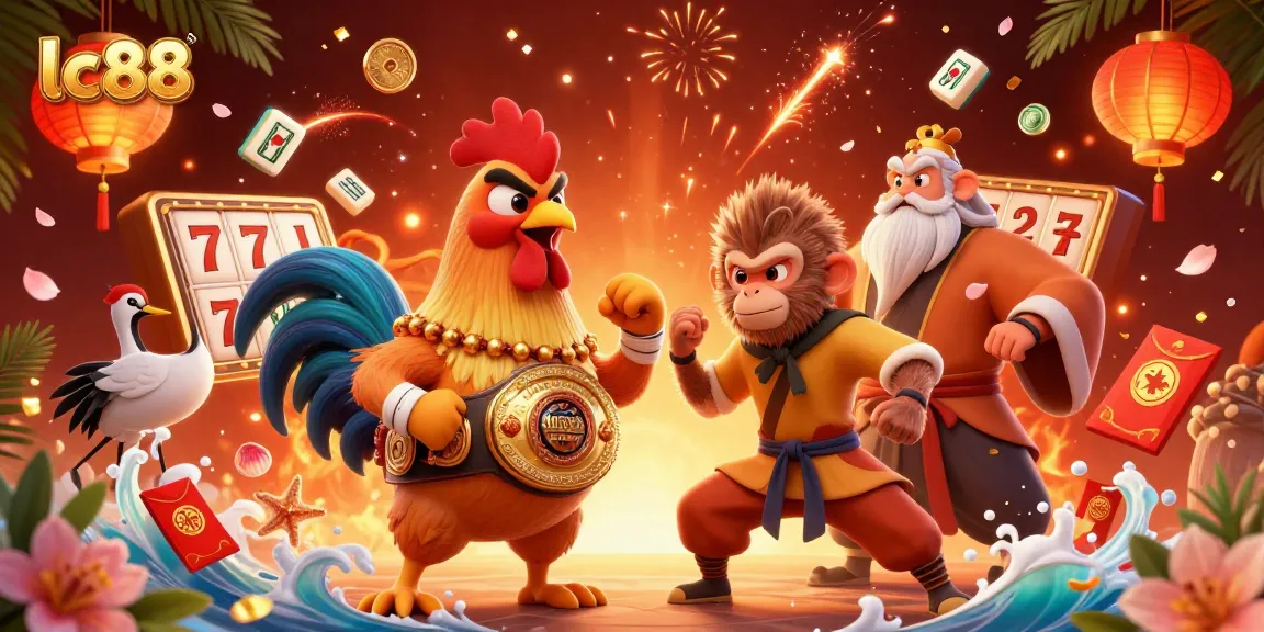 Experience vibrant slot excitement at lc88 with animated characters, golden symbols, and festive elements.