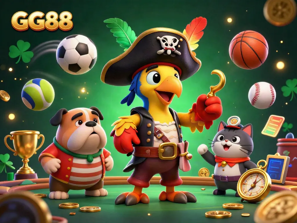Engage in thrilling action with GG88 as a pirate captain and companions enhance the casino atmosphere.