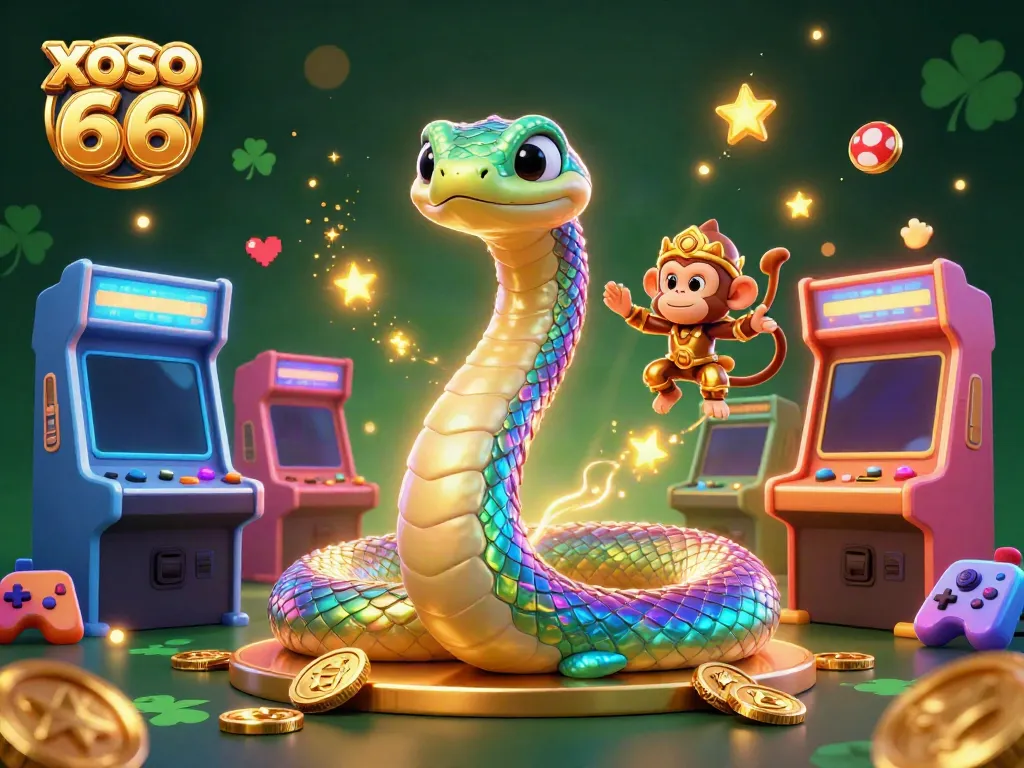 Experience winning moments with XOSO 66's vibrant 3D casino adventure illustration.