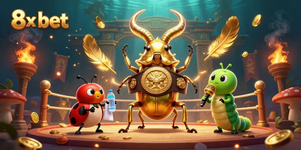 Experience thrilling 8x bet action in a vibrant casino scene featuring fighting creatures and gold!