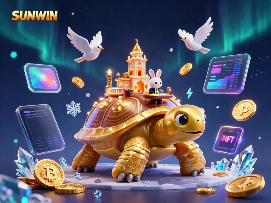 Engage with SUNWIN at a vibrant casino scene featuring a giant tortoise and a rabbit dealer.