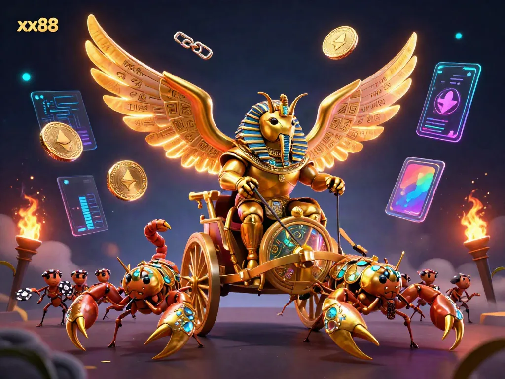 Experience the thrill of xx88 casino with a vibrant scene of animated characters and cryptocurrency elements.