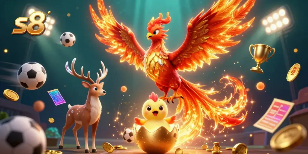 Engage in the thrilling scenes of s8 casino action featuring a majestic fire phoenix and dynamic game elements.